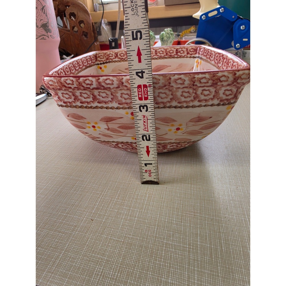Temp-tations Old World Pink Cranberry Square Ceramic Nesting Serving Bowls - Picture 5 of 11